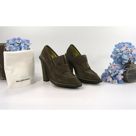 Balenciaga Cendre Suede Moccasin Loafer High Heels Size 37 NIB - Picture 1 of 8